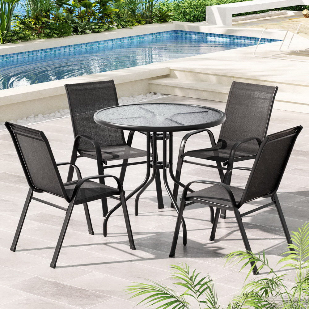 5PC Outdoor Bistro Table & Chair Set - Black - Homecoze