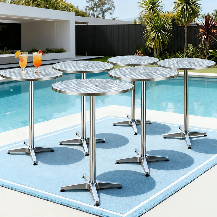 Set of 6 Round Aluminium Outdoor 60cm Bar Tables - Homecoze