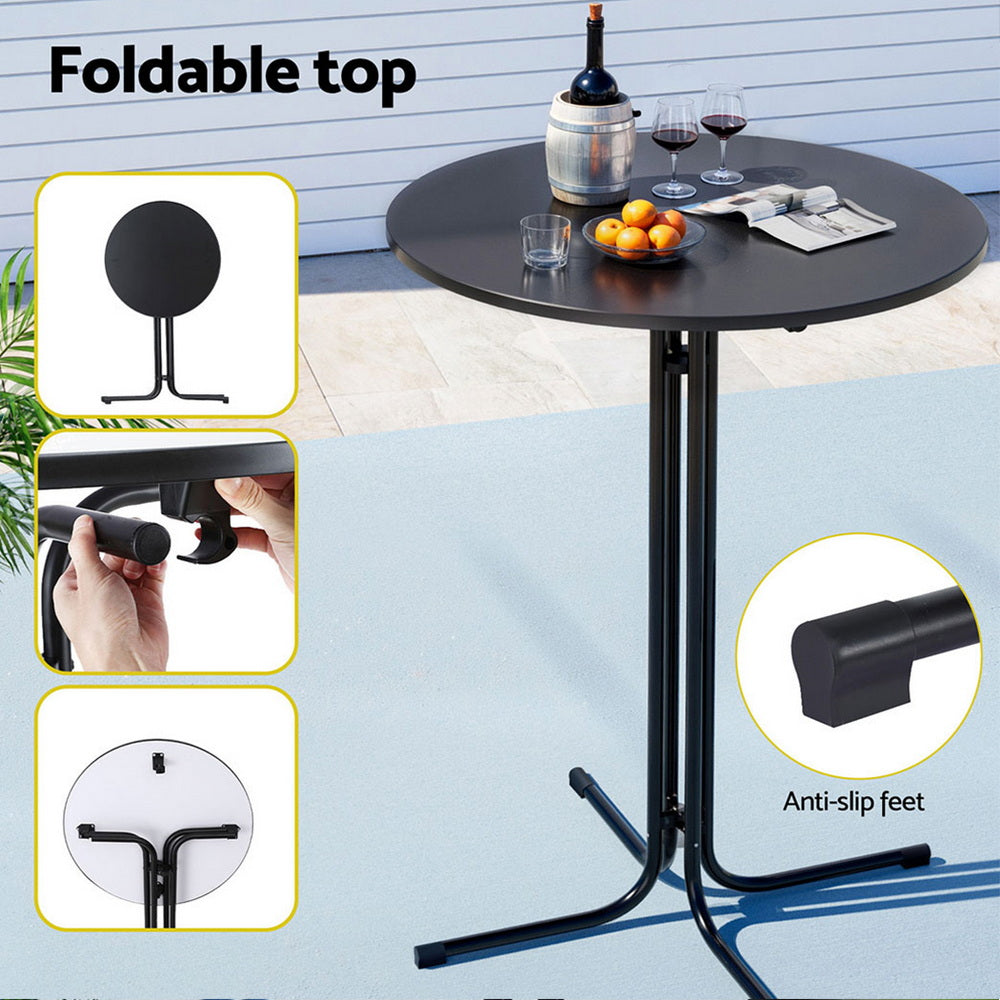 Gardeon Outdoor Bar Table Round Folding Desk Top 109cm Patio Furniture Black - Homecoze