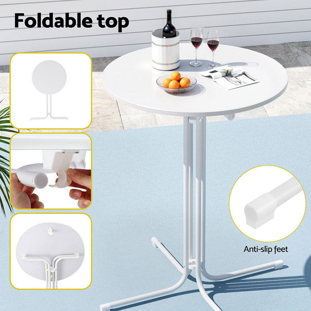 Gardeon Outdoor Bar Table Round Folding Desk Top 109cm Patio Furniture White - Homecoze