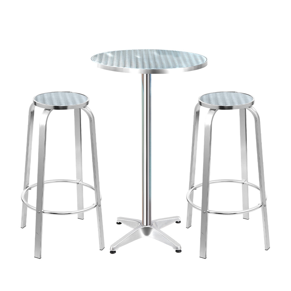 3 PC Round Aluminium Bar Stool & Table Set for Indoor or Outdoors