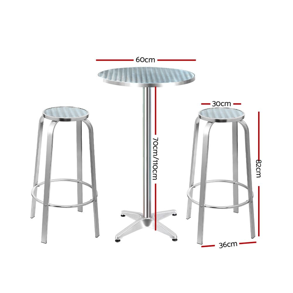 3 PC Round Aluminium Bar Stool & Table Set for Indoor or Outdoors