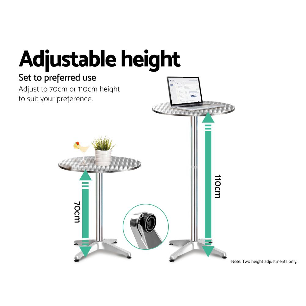 3 PC Round Aluminium Bar Stool & Table Set for Indoor or Outdoors - Homecoze