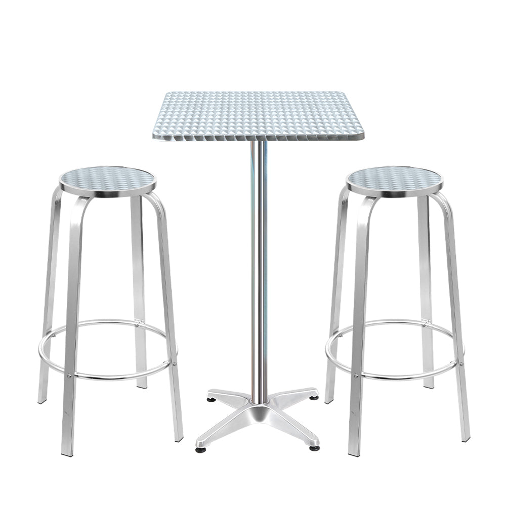 3 PC Square Aluminium Bar Stool & Table Set for Indoor or Outdoors - Homecoze