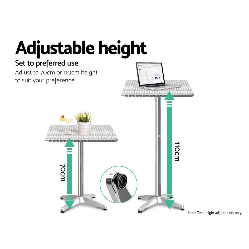3 PC Square Aluminium Bar Stool & Table Set for Indoor or Outdoors - Homecoze