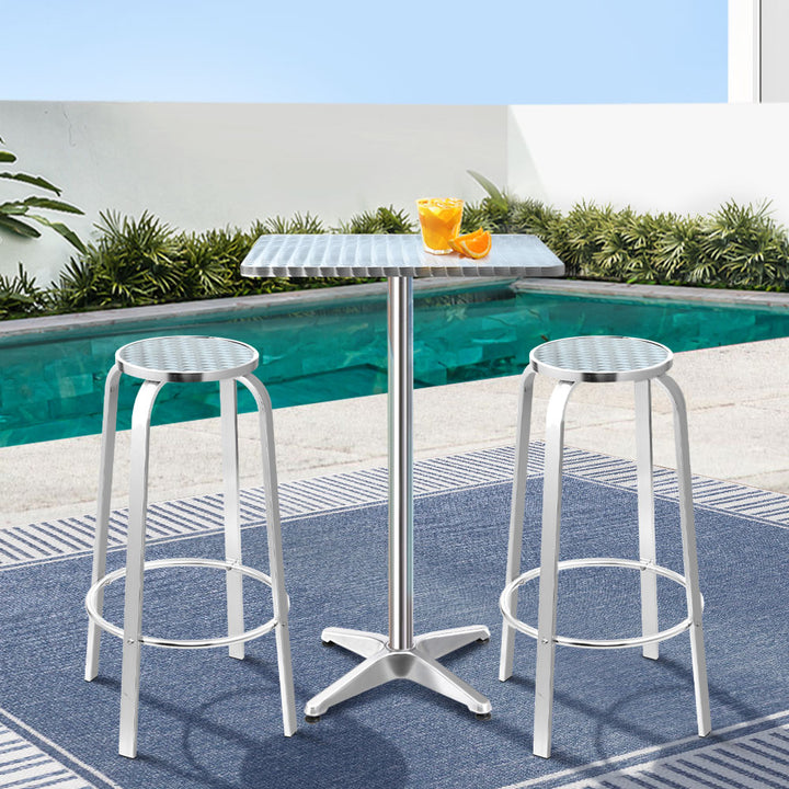 3 PC Square Aluminium Bar Stool & Table Set for Indoor or Outdoors - Homecoze