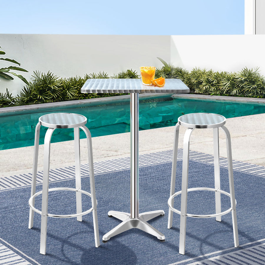3 PC Square Aluminium Bar Stool & Table Set for Indoor or Outdoors - Homecoze