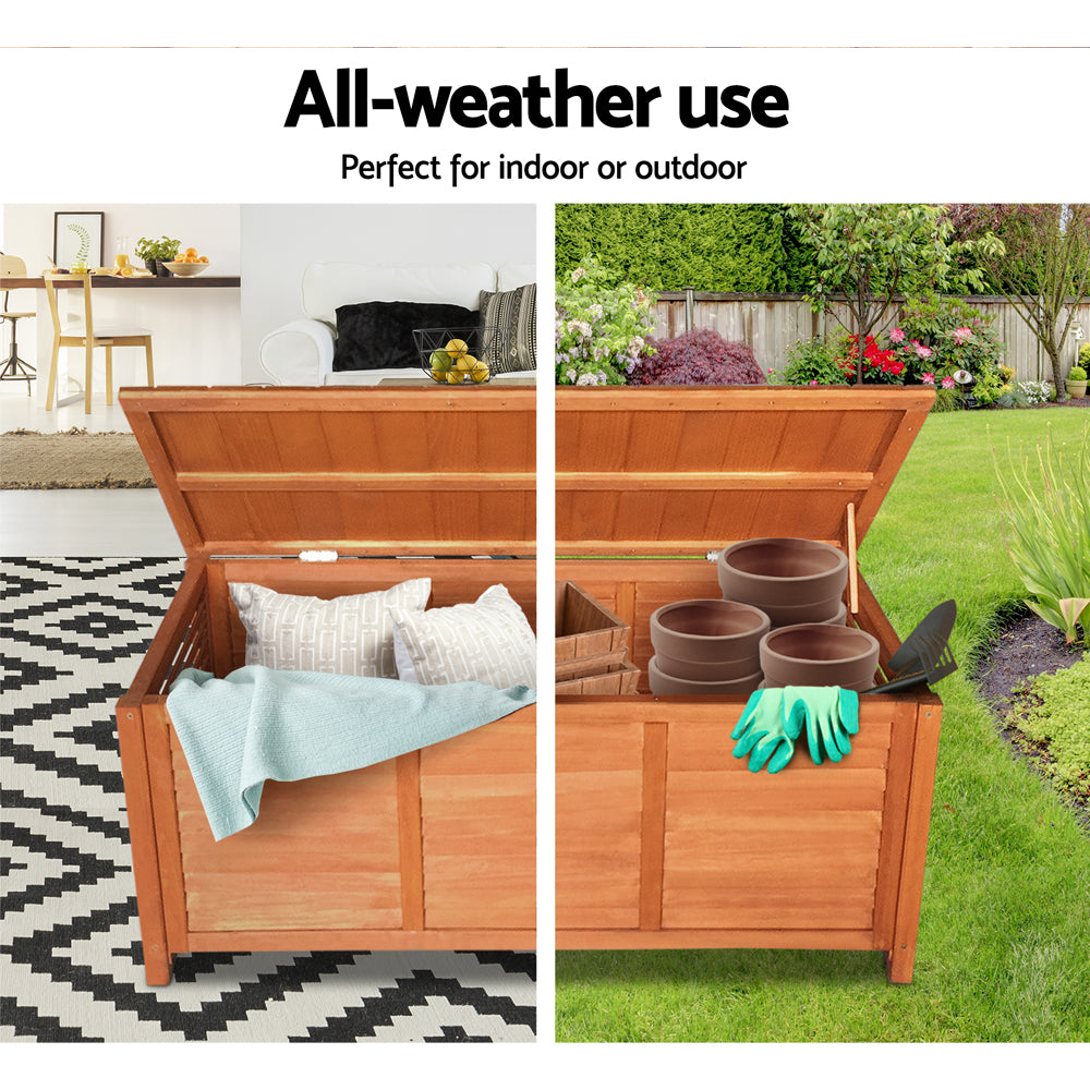 Outdoor Fir Wooden Storage Bench - Brown - Homecoze