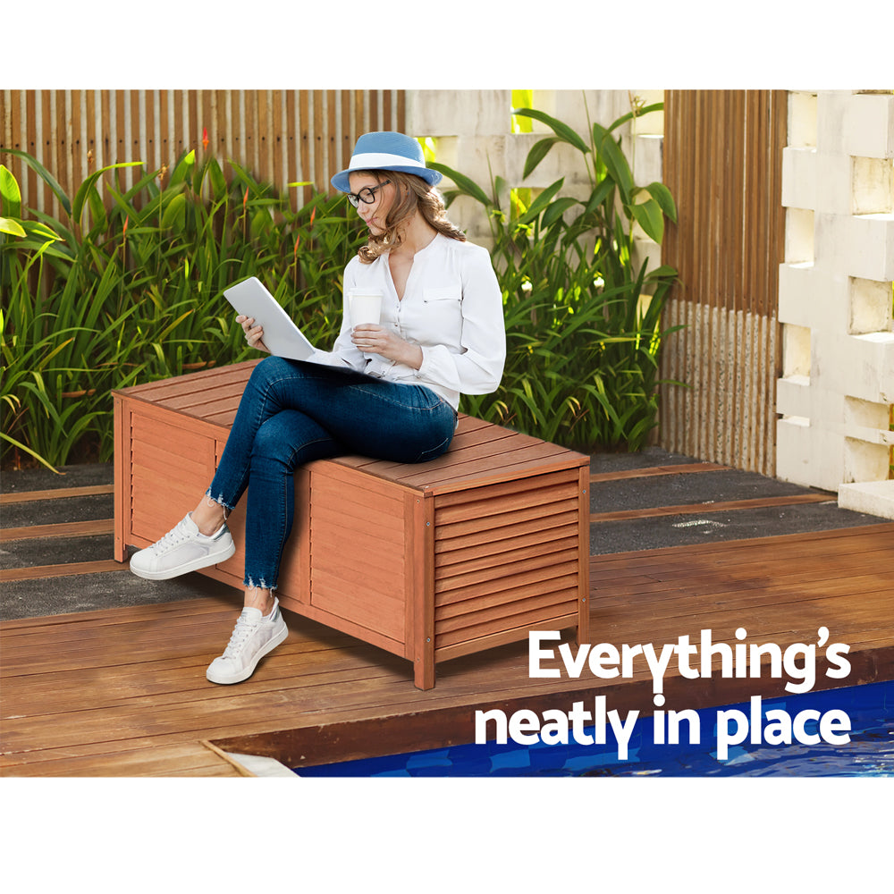 Outdoor Fir Wooden Storage Bench - Brown - Homecoze