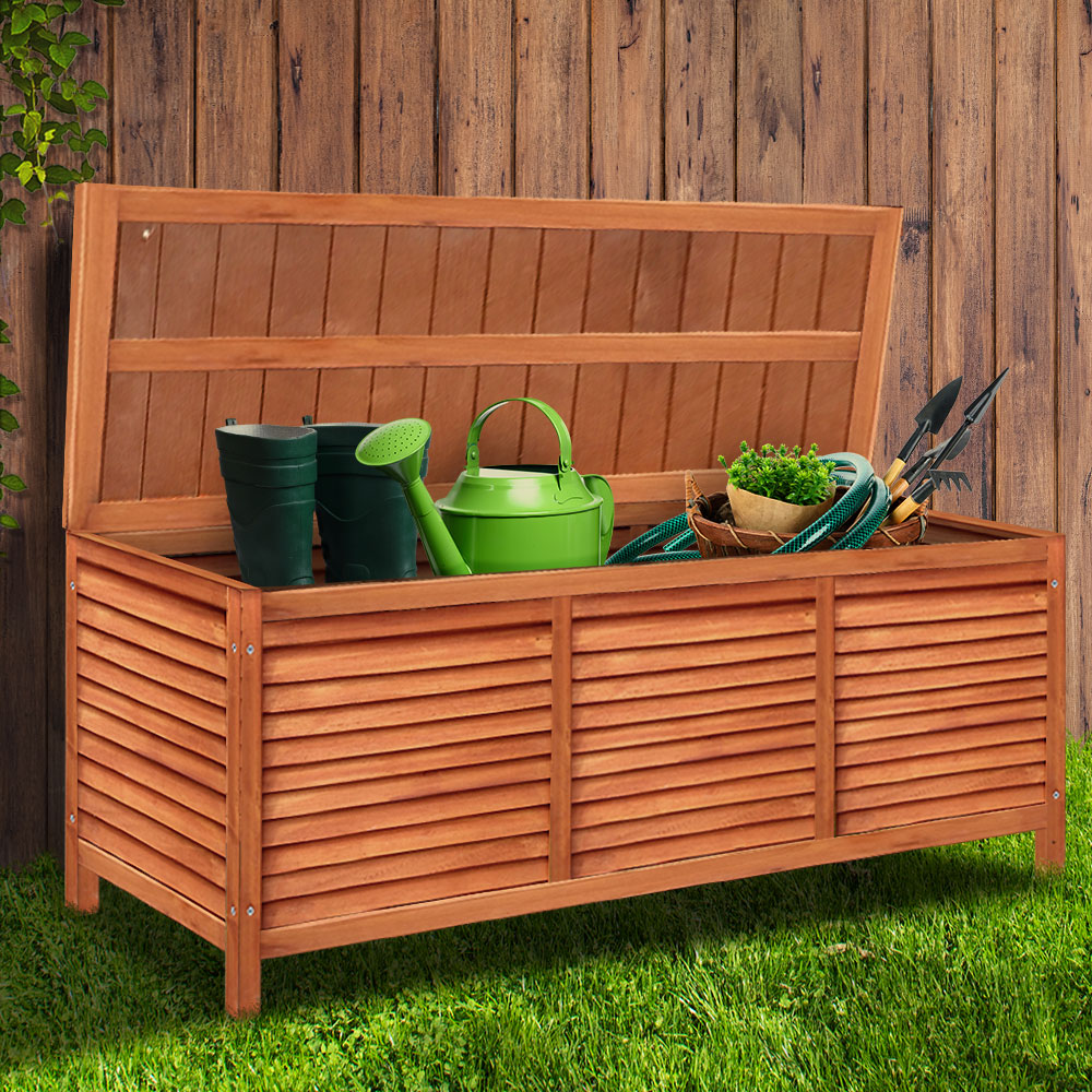 Outdoor Fir Wooden Storage Bench - Brown - Homecoze