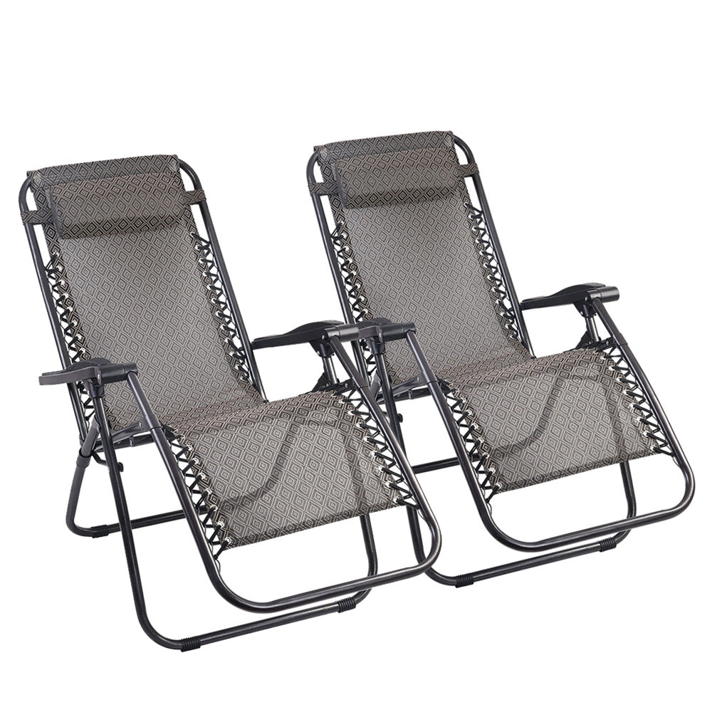 Set of 2 Outdoor Recliner Zero Gravity Chairs - Beige/Brown