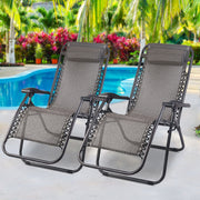 Set of 2 Outdoor Recliner Zero Gravity Chairs - Beige/Brown - Homecoze