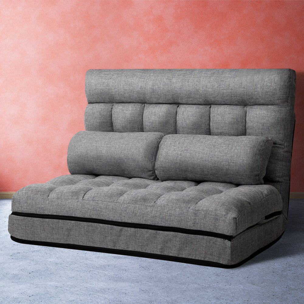Adjustable Fabric 2 Seater Lounge Gaming Sofa Bed Floor Recliner - Grey - Homecoze