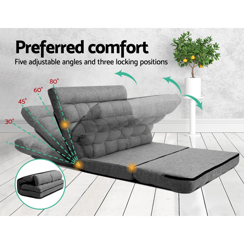 Adjustable Fabric 2 Seater Lounge Gaming Sofa Bed Floor Recliner - Grey - Homecoze