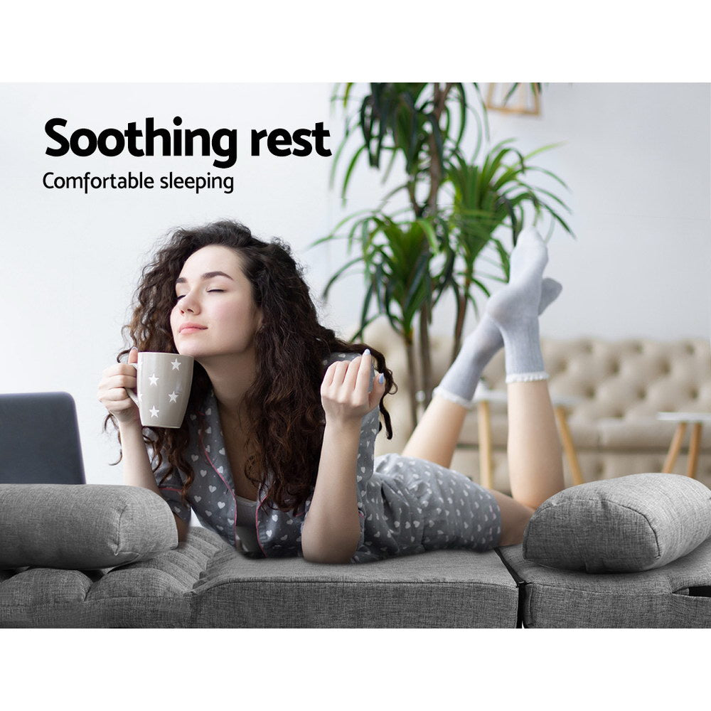 Adjustable Fabric 2 Seater Lounge Gaming Sofa Bed Floor Recliner - Grey - Homecoze