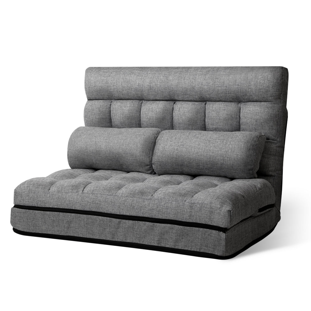 Adjustable Fabric 2 Seater Lounge Gaming Sofa Bed Floor Recliner - Grey - Homecoze