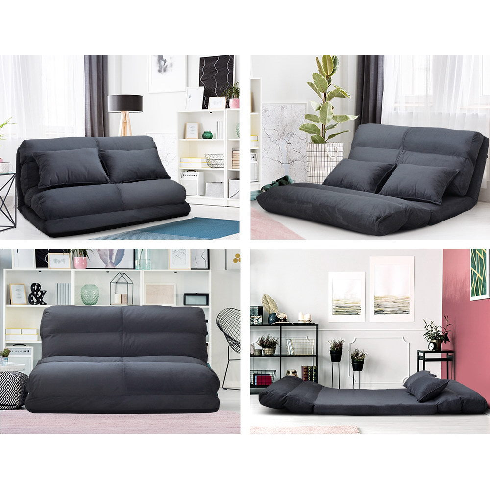 Adjustable Suede Lounge Gaming Sofa Bed Floor Recliner - Charcoal - Homecoze