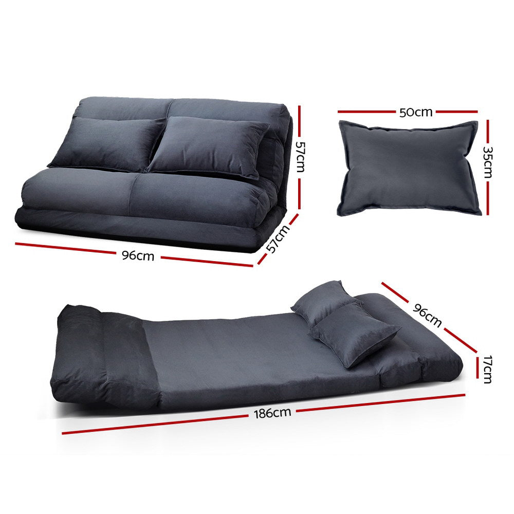 Adjustable Suede Lounge Gaming Sofa Bed Floor Recliner - Charcoal - Homecoze