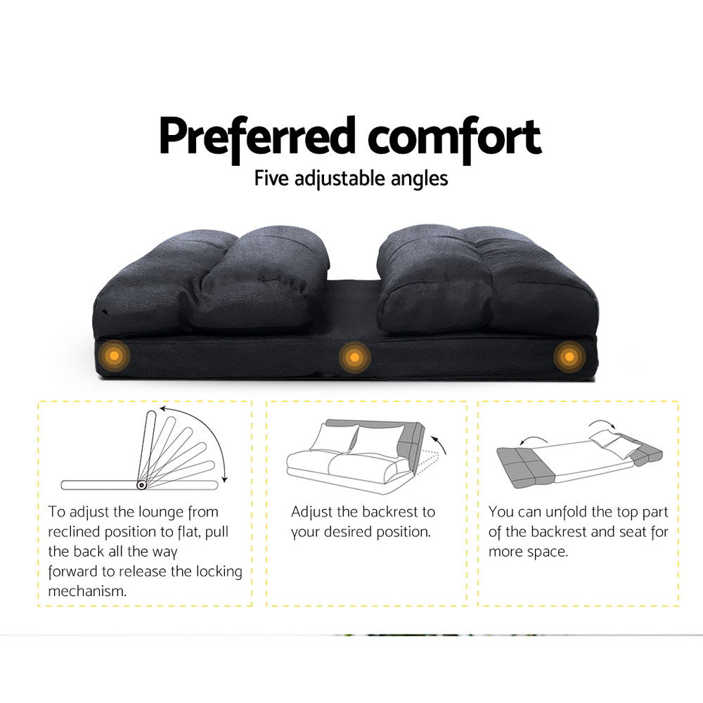 Adjustable Suede Lounge Gaming Sofa Bed Floor Recliner - Charcoal - Homecoze
