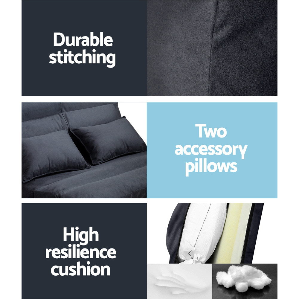 Adjustable Suede Lounge Gaming Sofa Bed Floor Recliner - Charcoal - Homecoze
