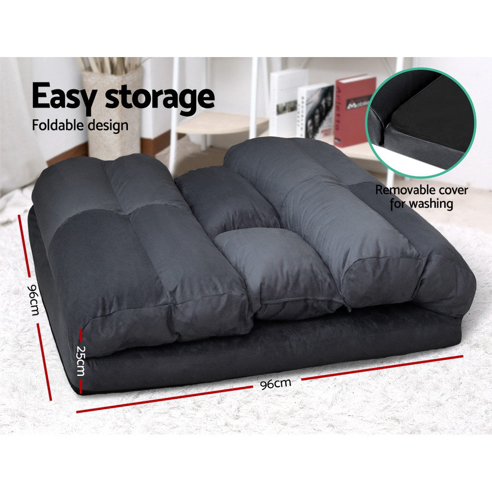 Adjustable Suede Lounge Gaming Sofa Bed Floor Recliner - Charcoal - Homecoze