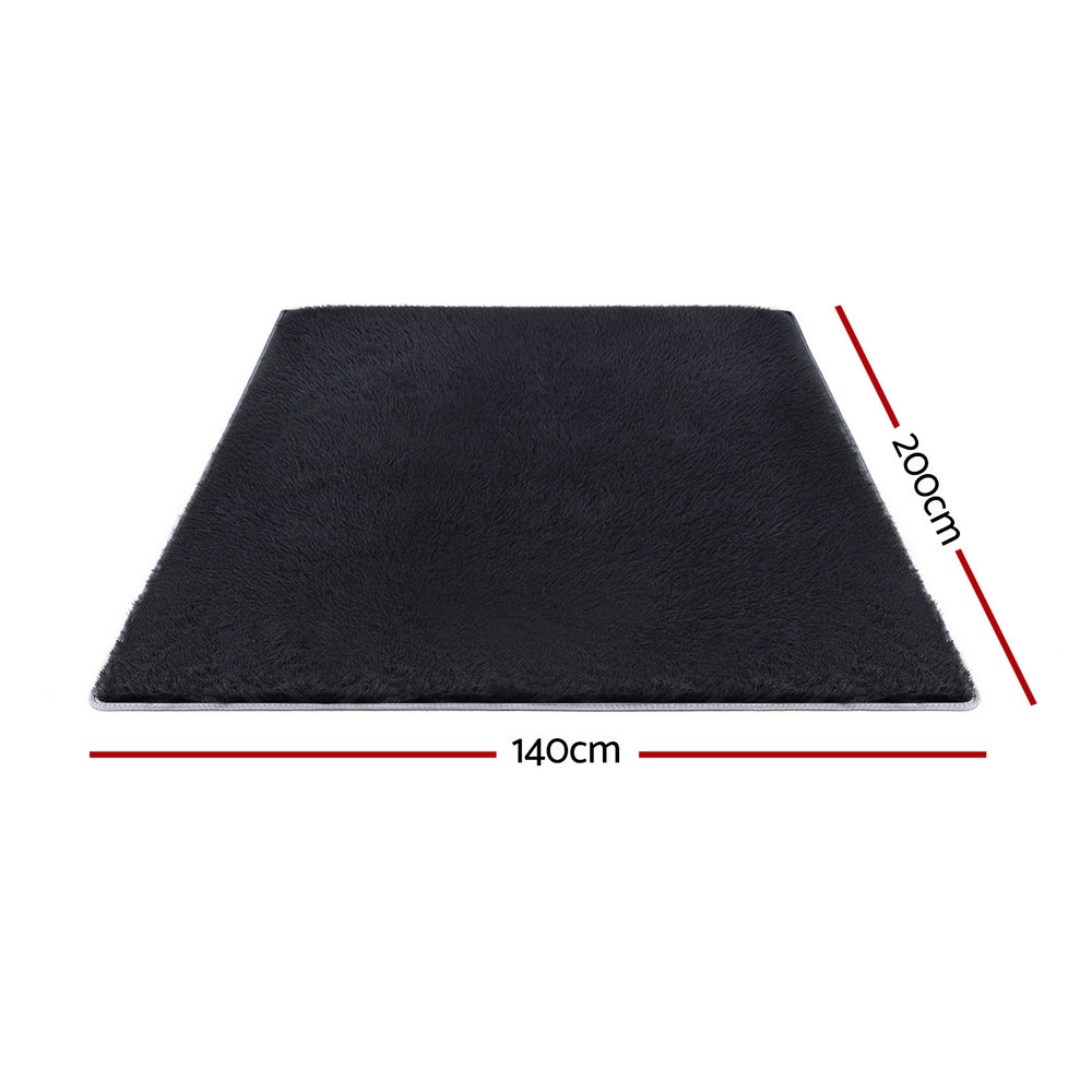 Artiss Floor Rug 140x200cm Plush Area Shaggy Rug Living Room Bedroom Carpet Black - Homecoze