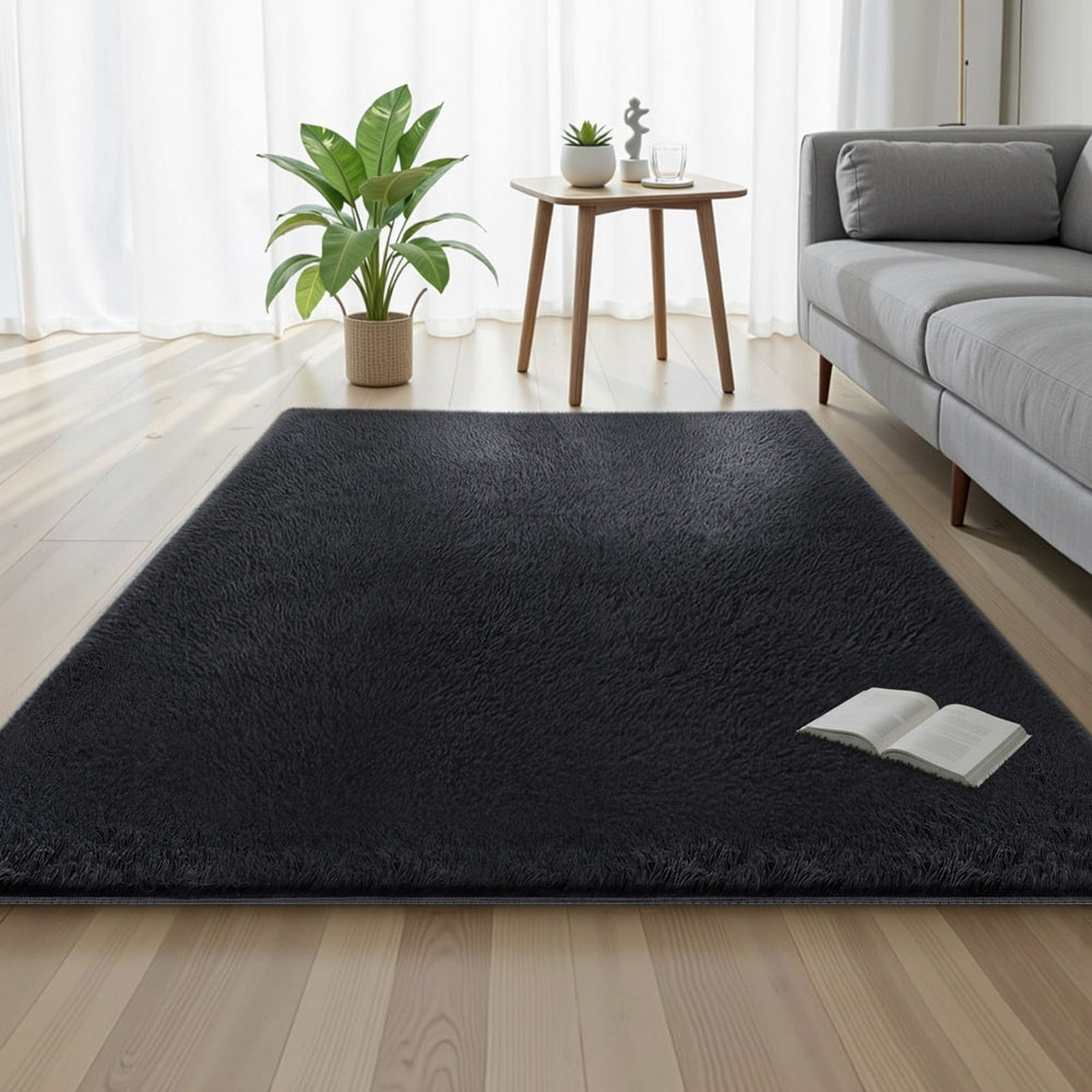 Artiss Floor Rug 140x200cm Plush Area Shaggy Rug Living Room Bedroom Carpet Black - Homecoze