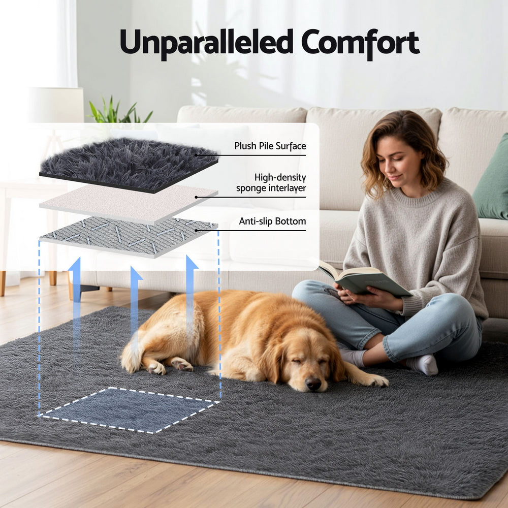 Artiss Floor Rug 140x200cm Plush Area Shaggy Rug Living Room Bedroom Carpet Grey - Homecoze