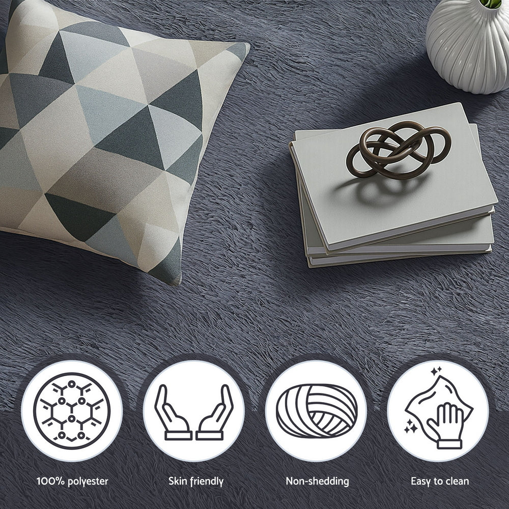 Artiss Floor Rug 140x200cm Plush Area Shaggy Rug Living Room Bedroom Carpet Grey - Homecoze