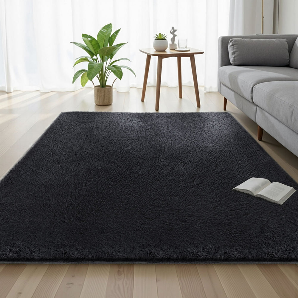 Artiss Floor Rug 160x230cm Plush Area Shaggy Rug Living Room Bedroom Carpet Black - Homecoze