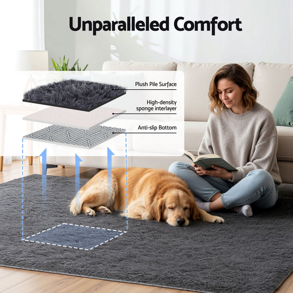 Artiss Floor Rug 160x230cm Plush Area Shaggy Rug Living Room Bedroom Carpet Grey - Homecoze