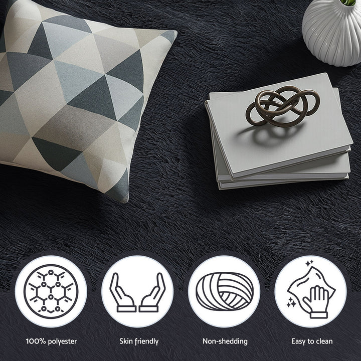 Artiss Floor Rug 200x230cm Plush Area Shaggy Rug Living Room Bedroom Carpet Black - Homecoze