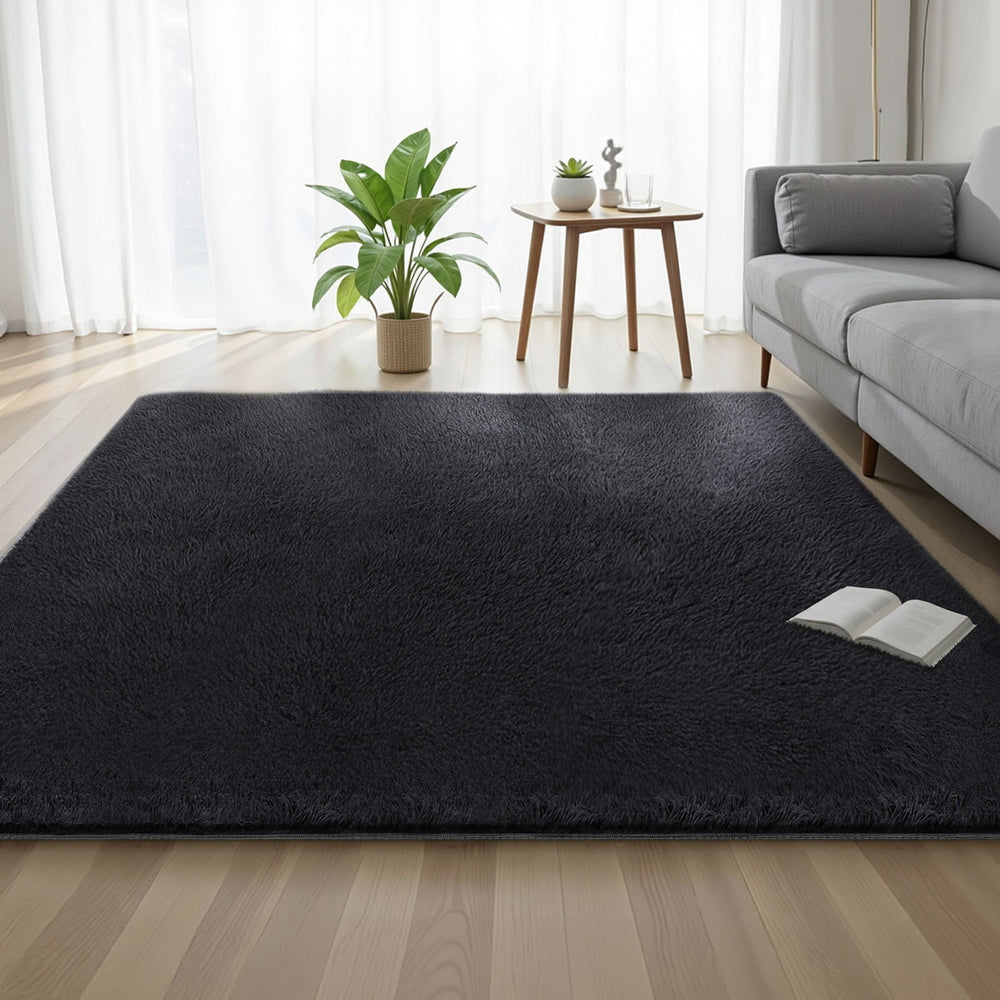 Artiss Floor Rug 200x230cm Plush Area Shaggy Rug Living Room Bedroom Carpet Black - Homecoze