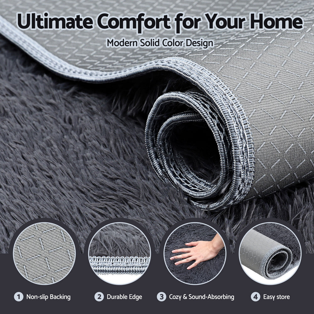 Artiss Floor Rug 200x230cm Plush Area Shaggy Rug Living Room Bedroom Carpet Grey - Homecoze