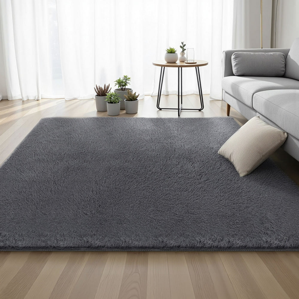 Artiss Floor Rug 200x230cm Plush Area Shaggy Rug Living Room Bedroom Carpet Grey - Homecoze