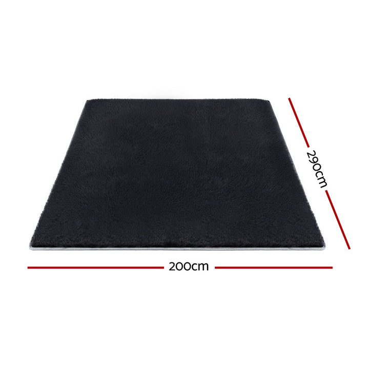 Artiss Floor Rug 200x290cm Plush Area Shaggy Rug Living Room Bedroom Carpet Black - Homecoze