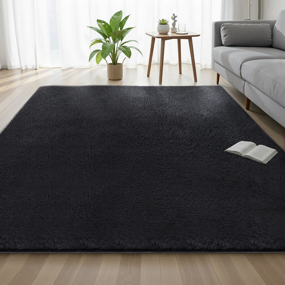 Artiss Floor Rug 200x290cm Plush Area Shaggy Rug Living Room Bedroom Carpet Black - Homecoze