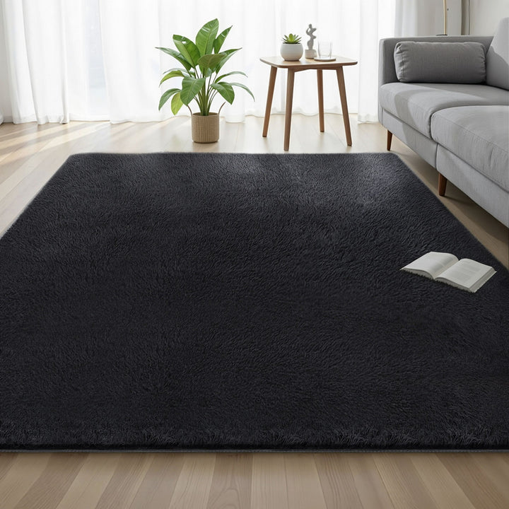 Artiss Floor Rug 200x290cm Plush Area Shaggy Rug Living Room Bedroom Carpet Black - Homecoze