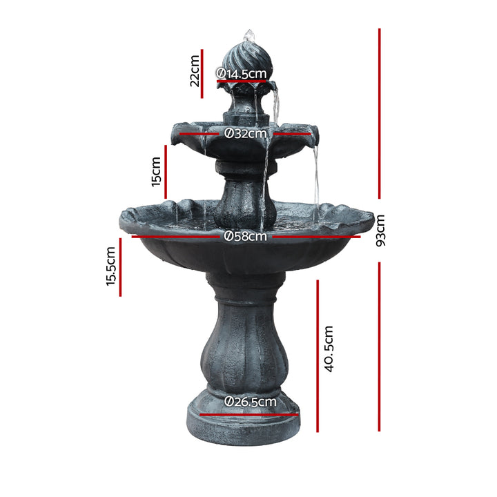 3 Tier Solar Bird Bath Water Fountain Black 93cm Homecoze