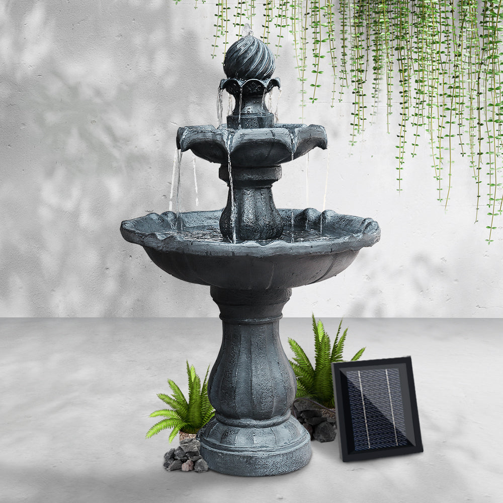 3 Tier Solar Bird Bath Water Fountain Black 93cm Homecoze