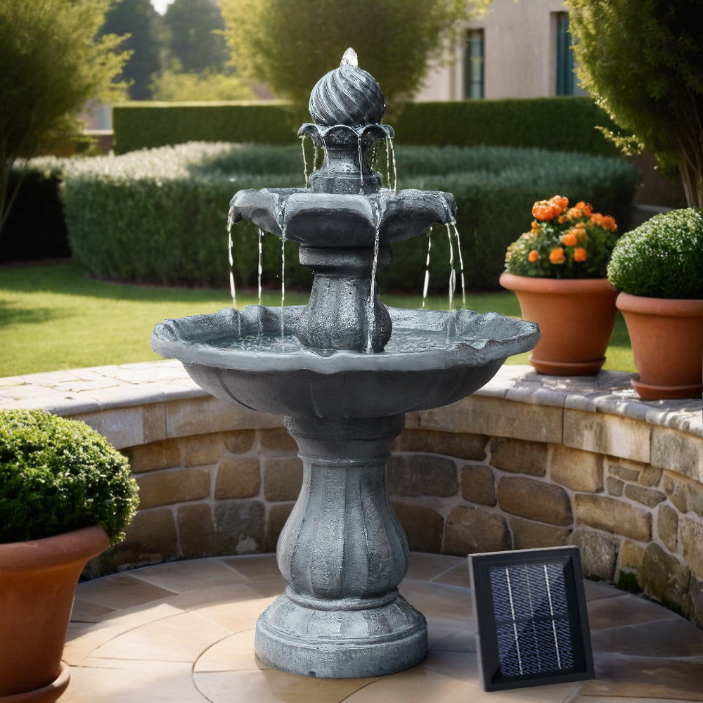 3 Tier Solar Bird Bath Water Fountain Black 93cm Homecoze