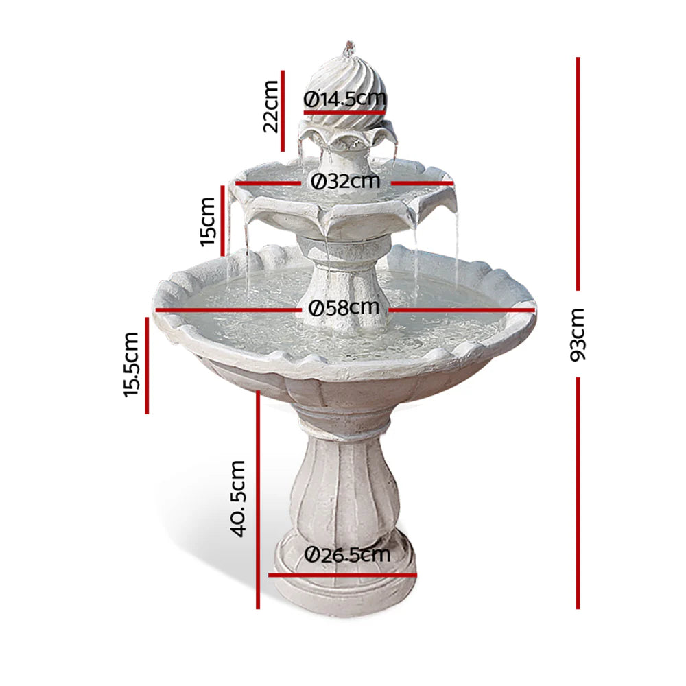 Verona (93cm) 3-Tier Solar Water Fountain - Ivory - Homecoze