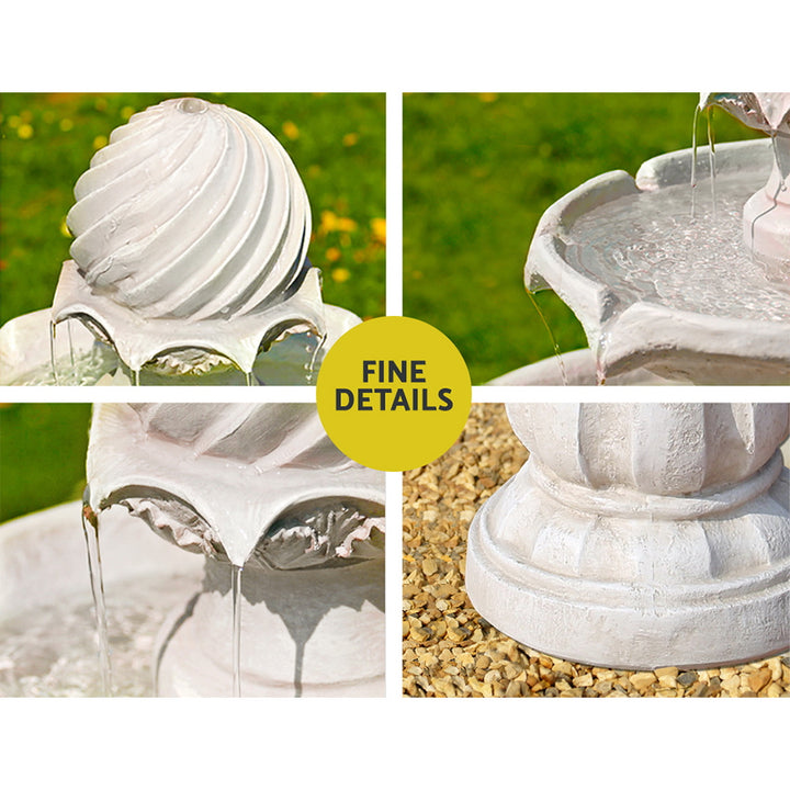 3 Tier Solar Bird Bath Water Fountain Ivory 93cm Homecoze