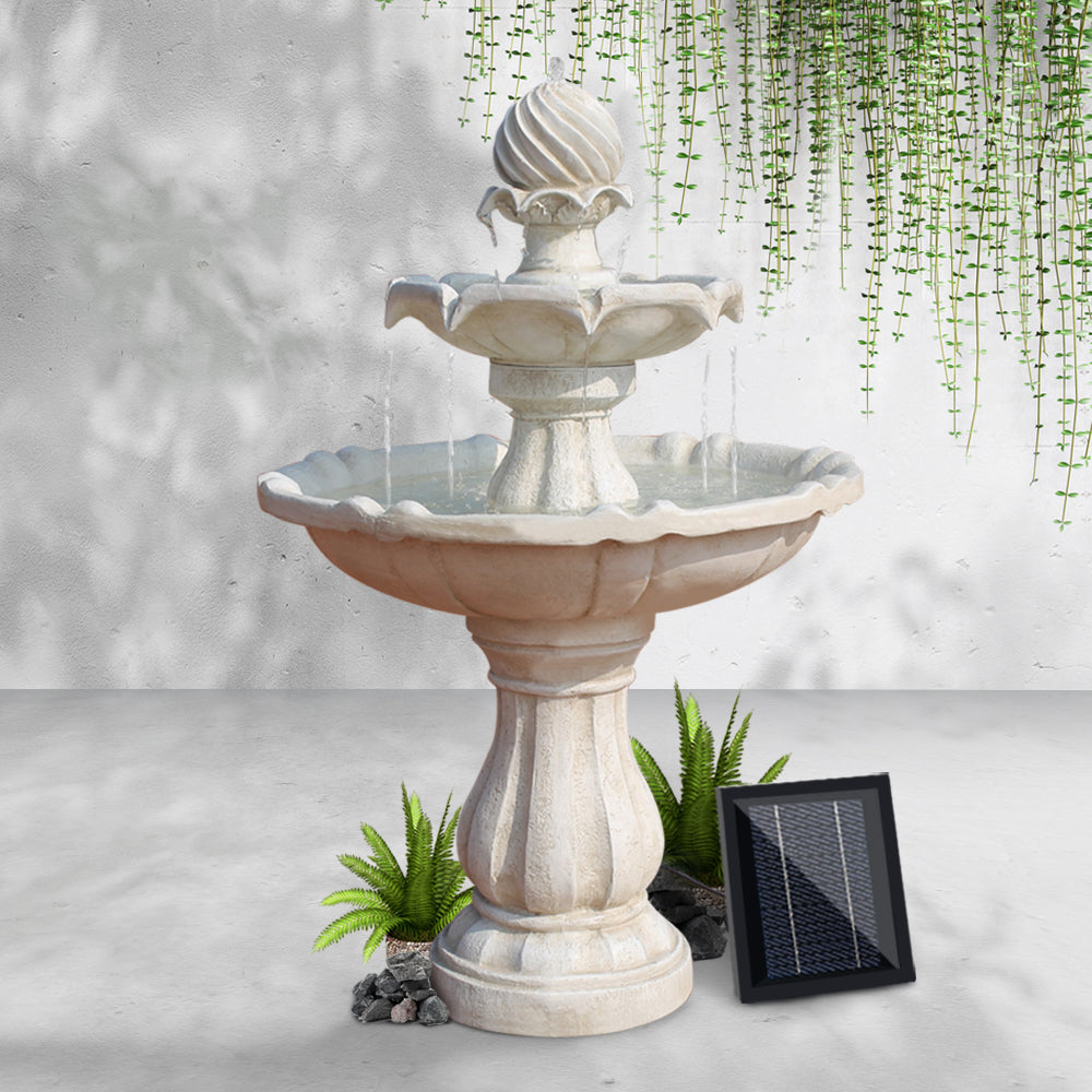 3 Tier Solar Bird Bath Water Fountain Ivory 93cm Homecoze