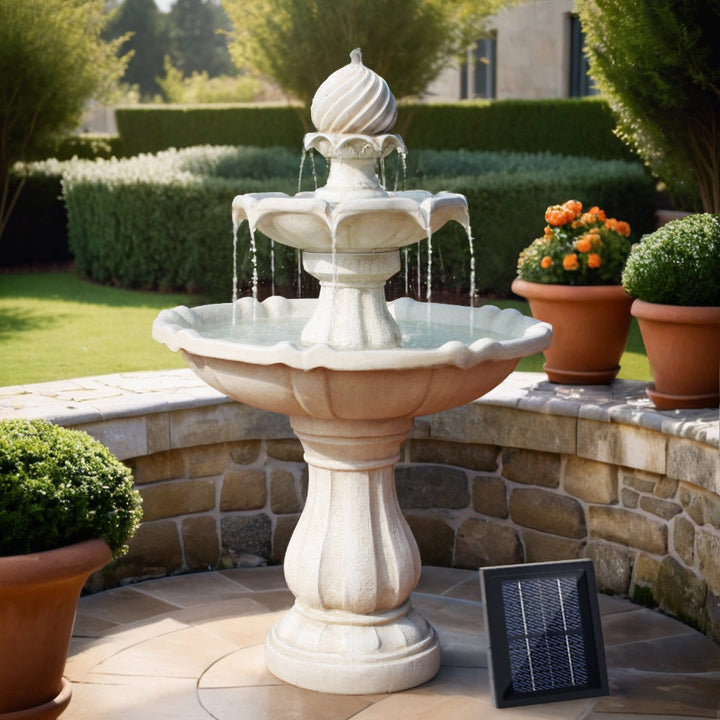 3 Tier Solar Bird Bath Water Fountain Ivory 93cm Homecoze