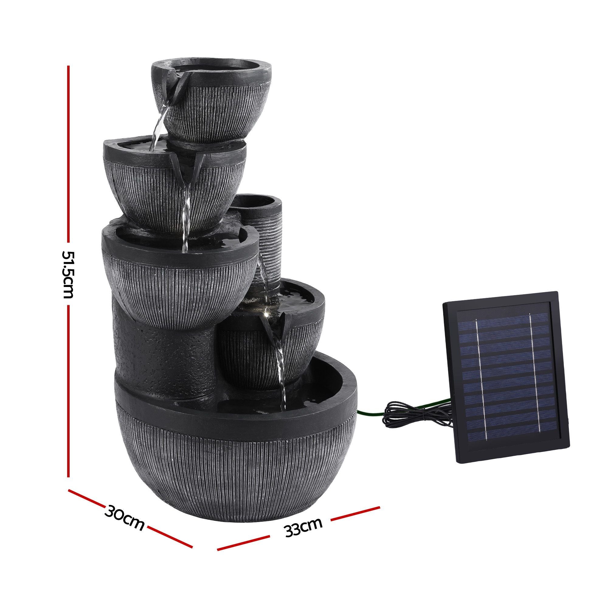 Rylan (52cm) 5-Tier Stacked Bowls Solar Water Fountain - Grey