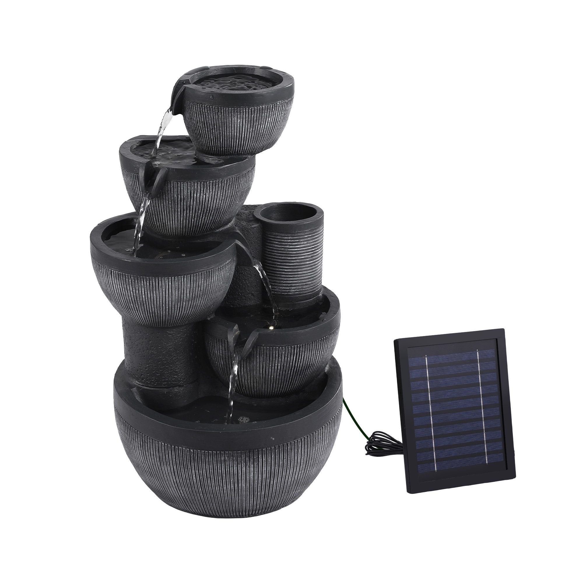Rylan (52cm) 5-Tier Stacked Bowls Solar Water Fountain - Grey