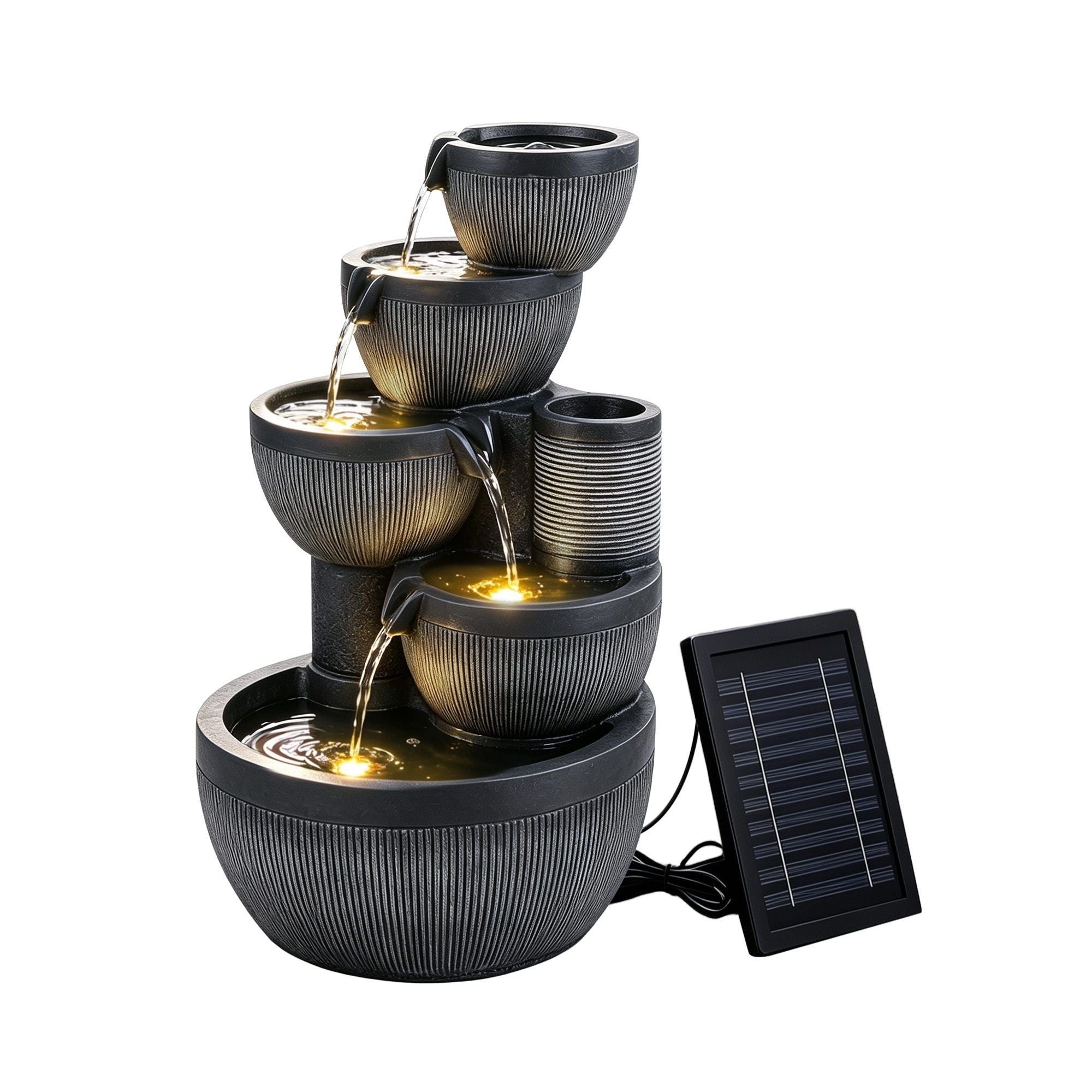 Rylan (52cm) 5-Tier Stacked Bowls Solar Water Fountain - Grey
