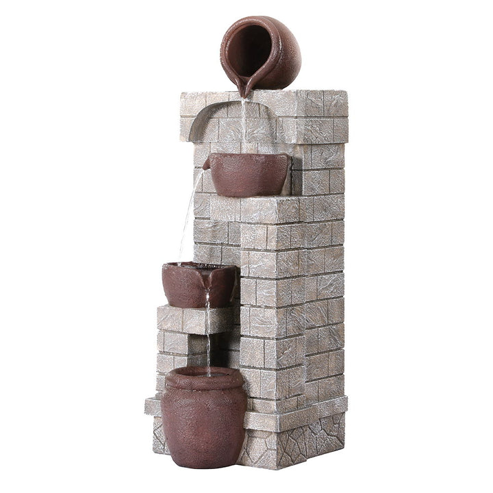 4-Tier Brick Pattern Cascading LED Solar Water Fountain 72cm