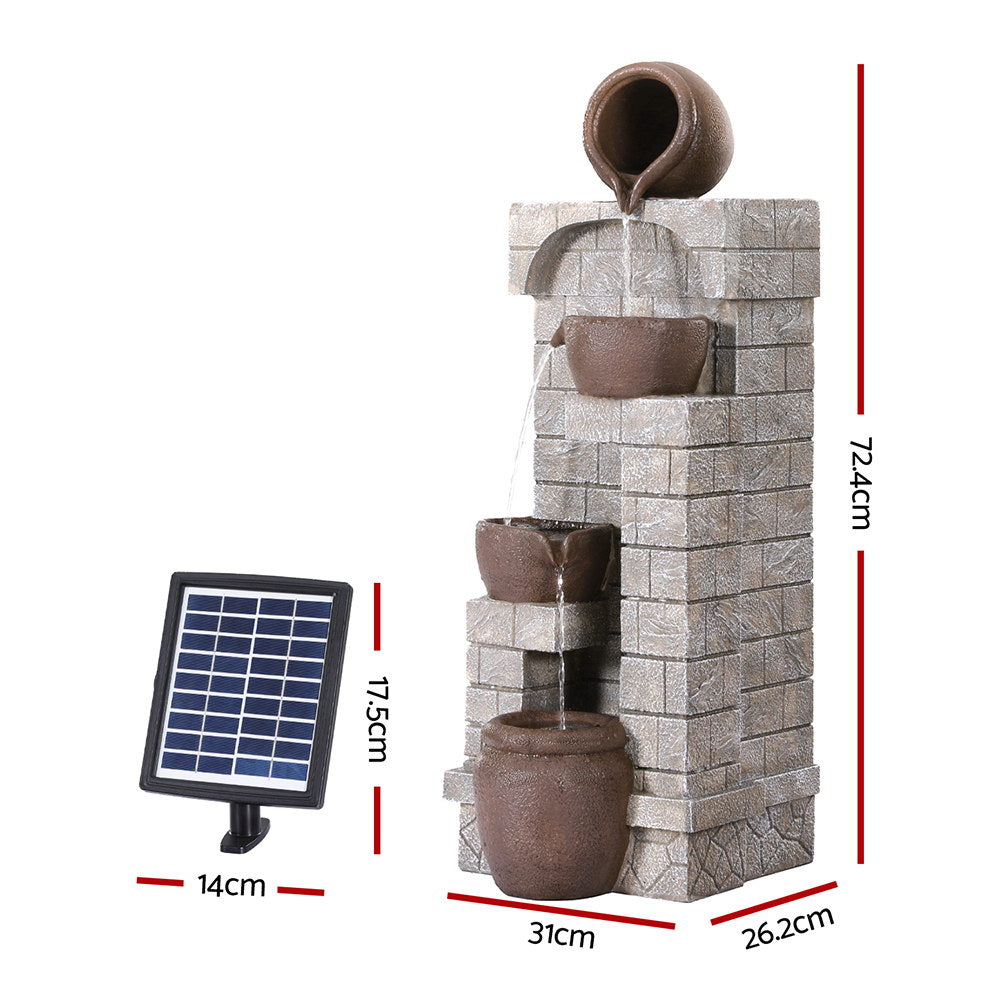 4-Tier Brick Pattern Cascading LED Solar Water Fountain 72cm